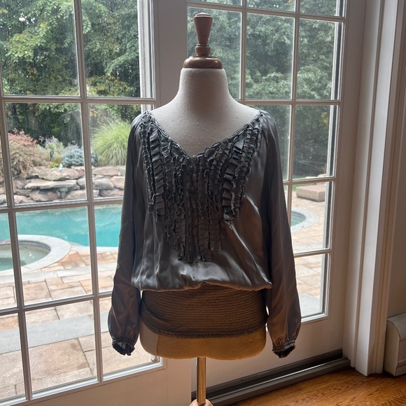 White House Black Market Tops - White House Black Market Silver Silk Blouse Women's Size M